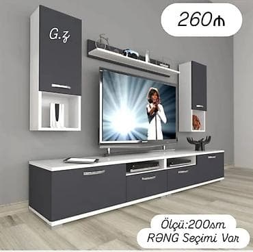 stenka mebel 2022: Mebel TV stendi və asma dolab dəsti - Ümumi ölçü: 200 sm - Rəng — 1