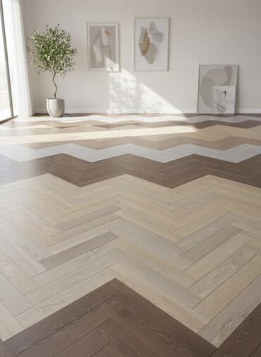 Parket-şevron (balıqqulağı) naxışlı laminat döşəmələr - Müxtəlif rəng