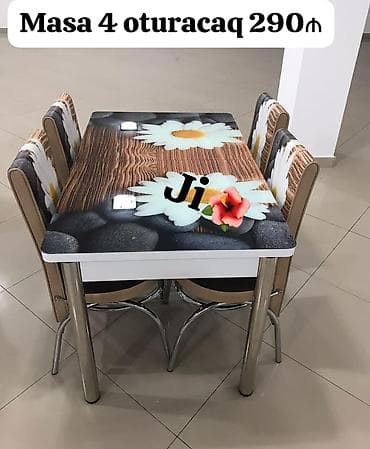 Mətbəx üçün, Açılmayan, Dördbucaq masa, 4 stul