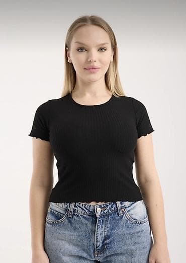 Qara qısaqol trikotaj top - Rəng: qara - Model: bədənəoturan, qısabad — 4