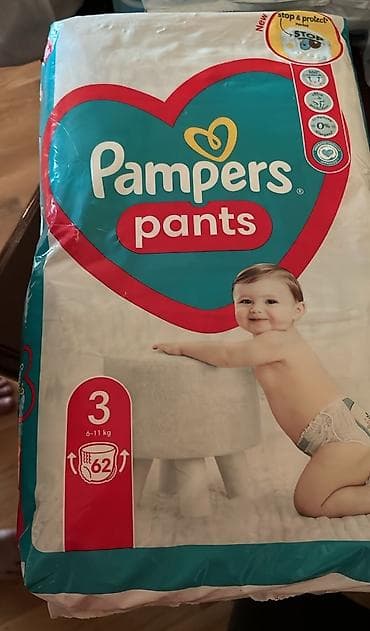 Нижнее белье, носки: Pampers uşaq bezi– ölçü 3 (6–11 kq). - Paketdə 62 ədəd — 1