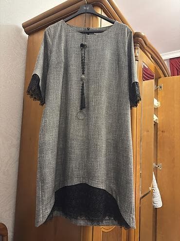 dima bilan perfume: Qadın tunik/kofta - Rəng: boz melanj, qara detallar - Model: önü — 2