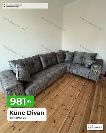 divan kafe: Künc divan – 300×200 sm - Mexanizm: açılan, bazalı (yataq funksiyası — 1