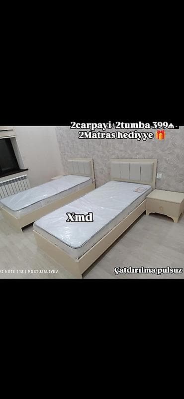 İki nəfərlik dəst: 2 çarpayı + 2 tumba. Rəng – açıq krem/bej tonları