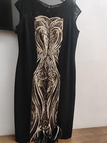 Qara rəngli zərli naxışlı qadın paltarı - Klassik qara rəng, ön