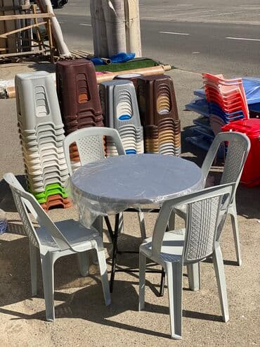 раскладной стол: Yeni, Yumru masa, 4 stul, Açılan, Stullar ilə, Plastik, İran — 2