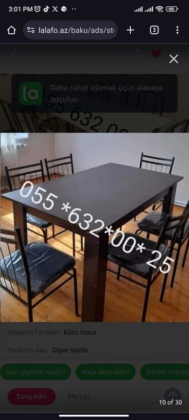 kreditle metbex stolu: Yeni, Kvadrat masa — 18