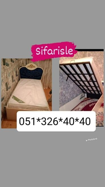 Çarpayılar: Yeni, Təknəfərlik çarpayı, Bazalı, Matrassız, Siyirməsiz, Azərbaycan — 3