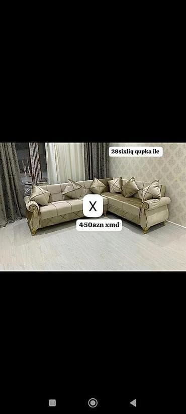 Mebel: Künc divan dəsti - Klassik üslubda L formalı künc divan - Bej rəngli — 1