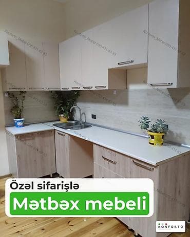 Özəl sifarişlə mətbəx mebeli - Dizayn: L‑şəkilli kompozisiya, üst və — 1