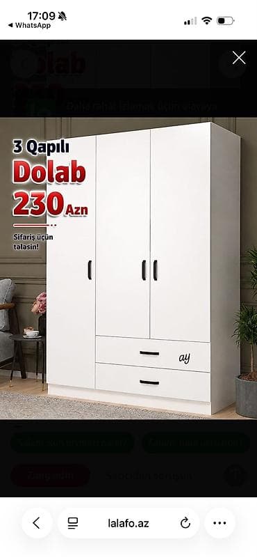 Yeni, 3 qapılı, Siyirməli, Ağ, Açılan, Düz dolab — 1