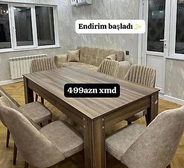 Mətbəx üçün, Açılmayan, Dördbucaq masa, 6 stul