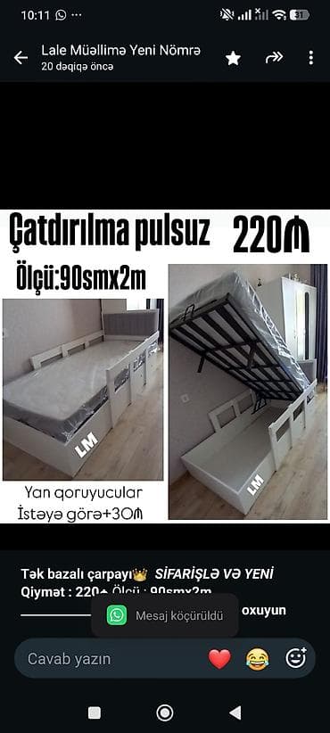 *Tək bazalı çarpayı*👑 _*SİFARİŞLƏ VƏ YENİ*_ *Qiymət : 220₼* Ölçü  — 1