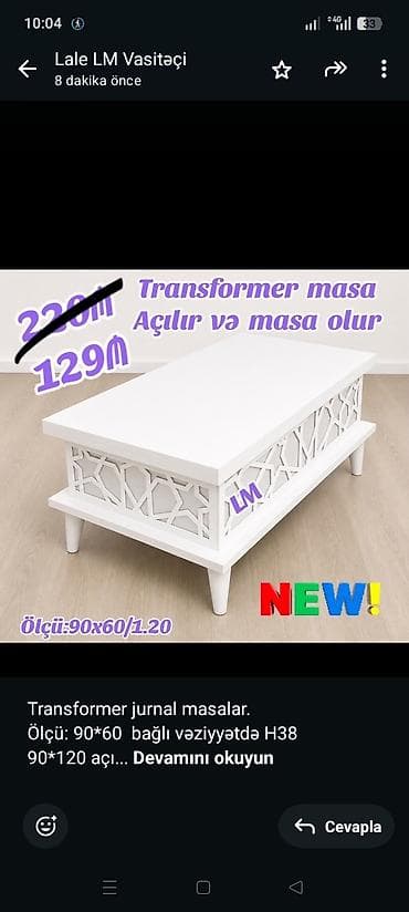 Transformer jurnal masalar. Ölçü: 90*60 bağlı vəziyyətdə H38 90*120 — 1