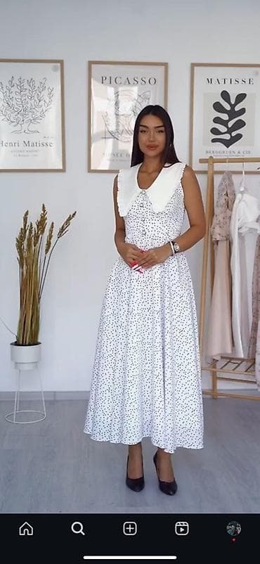 детское платье в горошек: Повседневное платье, Миди, S, M — 1