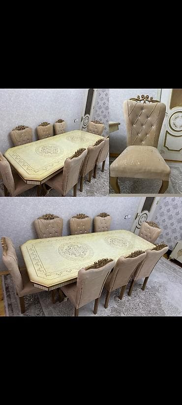 Qonaq otağı üçün, İşlənmiş, Dördbucaq masa, 8 stul