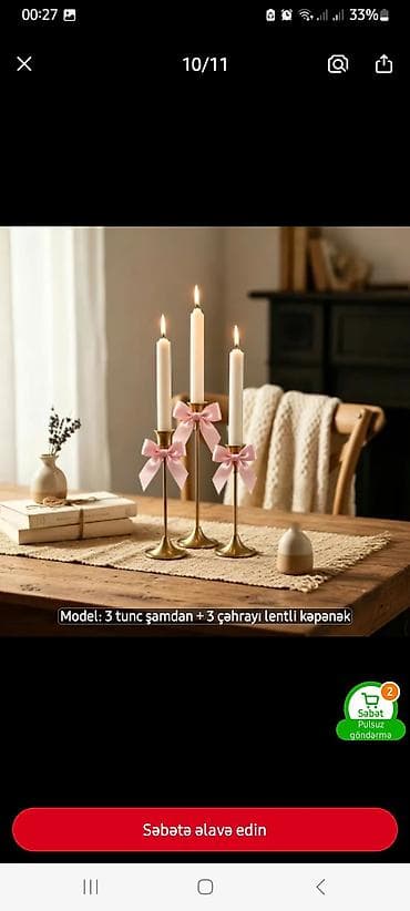 qandal sekilleri: Məhsul: 3-lü şamdan dəsti Bir dest 12 manat - Material: metal (parlaq — 3