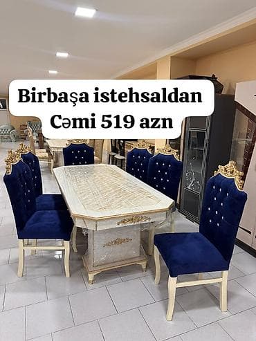 balkon stul: Qonaq otağı üçün, Yeni, Açılmayan, Dördbucaq masa, 6 stul — 1