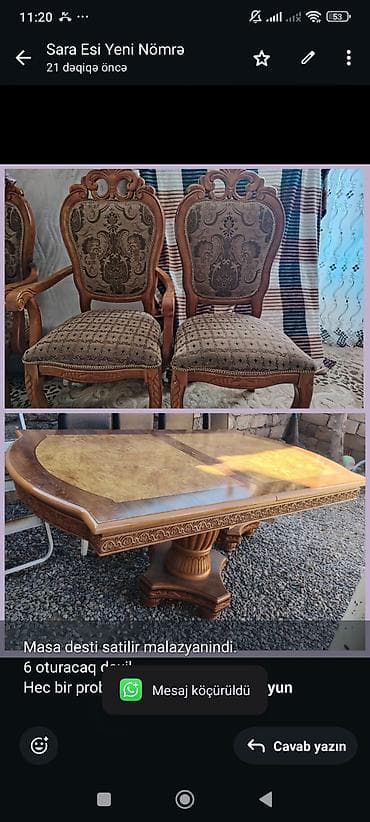 stol stul iwlenmiw: Masa desti satilir malazyanindi. 6 oturacaq daxil. Hec bir problemi — 1