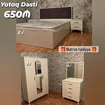 ikici el mebiler: Yataq dəsti – 650 AZN Komplekt: - Taxt: 200x160 sm, başlıqla - Dolab — 1