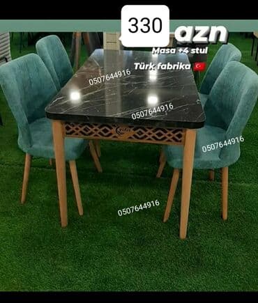 Stullar: Mətbəx üçün, Yeni, Açılan, Dördbucaq masa, 4 stul — 8