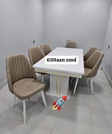 Qonaq otağı üçün, Yeni, Açılmayan, Dördbucaq masa, 6 stul