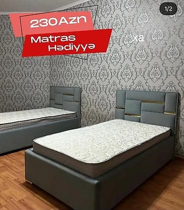 Tək nəfərlik yumşaq başlıqlı çarpayı - Müasir dizayn: boz rəngli
