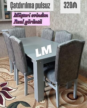 💥 Masa dəsti – Masa + 6 stul 💥 Masa (bağlı): 90 × 1.70 + 6 stul — 320 — 2