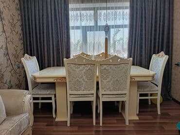 stol stul ikinci el: Qonaq otağı üçün, İşlənmiş, Açılmayan, Dördbucaq masa, 6 stul — 1