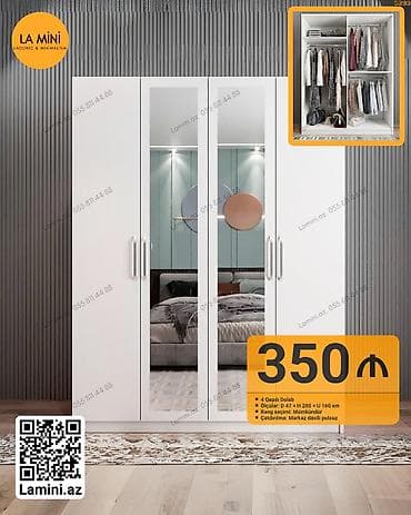 retro mebel: 4 двери, С зеркалом, Белый, Распашной, Прямой шкаф — 1