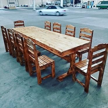 bag evi mebelleri: Yeni, Kvadrat masa, 10 stul, Açılmayan, Stullar ilə, Taxta, Azərbaycan — 9