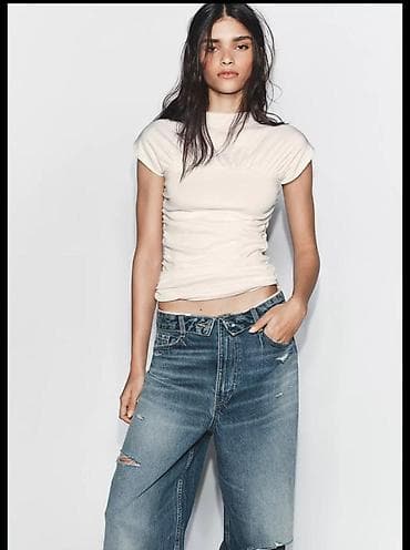 Qadın üçün qısaqol ağ/ekru t‑şört - Zara Türkiyədən Alınıb kargo ilə