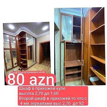 paltar mebeli: İşlənmiş, 2 qapılı, Güzgülü, Qəhvəyi, Taxta, Kupe, Düz dolab — 2