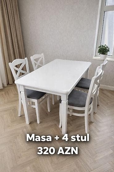metbex ustolu: Mətbəx/qonaq otağı üçün masa və 4 stul dəsti - Rəng seçimləri: qara — 2