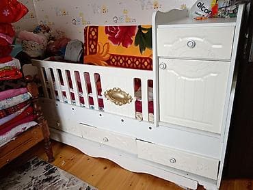 Uşaq beşiyi – kombinə edilmiş model - Material: ağ rəngli MDF/taxta