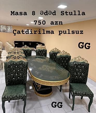 Zərif klassik üslubda yemək otağı dəsti: - 1 ədəd böyük oval masa - 8 lalafo.az -da Zərif klassik üslubda yemək otağı dəsti: - 1 ədəd böyük oval masa - 8