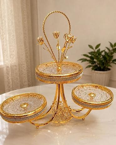 reqem tort: Tort və şiriniyyat qabı, rəng - Qızılı, Metal — 1