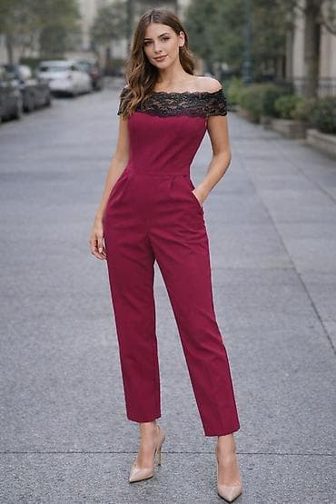 Вечерний комбинезон для девушкиклассическийбордовый. Сверху