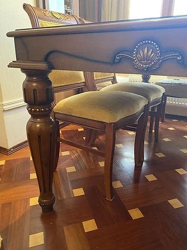 taxta stular: Qonaq otağı üçün, İşlənmiş, Açılan, Dördbucaq masa, 8 stul — 6