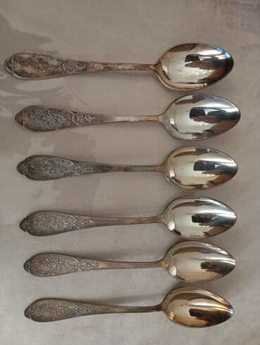 Bitkilər: Gümüş örtüklü qaşıq dəsti – 6 ədəd - Klassik floral oymalı dəstək — 2