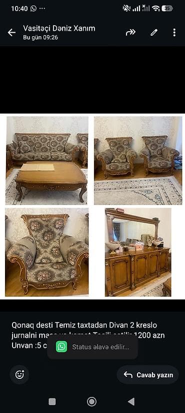 Qonaq desti Temiz taxtadan Divan 2 kreslo jurnalni masa və kamot — 1