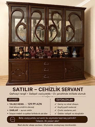 mebel qapılar: Satilir – Qehveyi rengde cehizlik servant Ev seraitinde temiz ve — 1