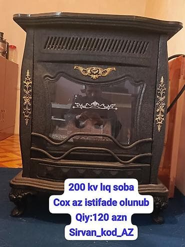 200 kv-lıq soba - Klassik dizaynlı, şüşə önlü və dekorativ elementli