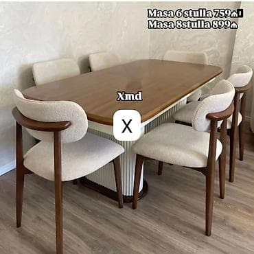 Modern yemək otağı dəsti - Dördkünc taxta üstlü masa: yumru künclər — 1