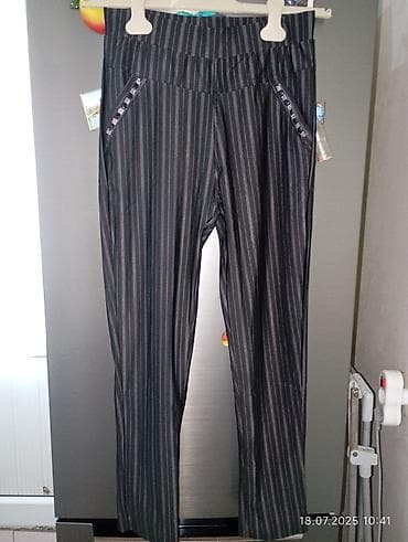 Женские брюки: Qadın üçün yeni lasin– ştrixli naxışlı, qara rəngdə - Model: düz — 1
