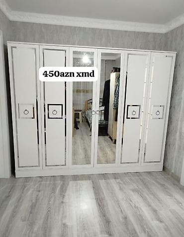 şkaf ucuz: Yeni, 6 qapı, Güzgülü, Ağ, Digər material, Açılan, Düz dolab — 1