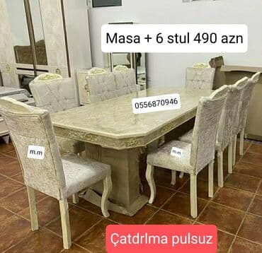 Qonaq otağı üçün, Yeni, Açılmayan, Dördbucaq masa, 6 stul