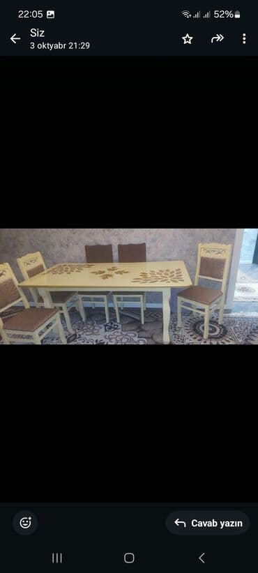 stol taxta: Qonaq otağı üçün, İşlənmiş, Açılmayan, Dördbucaq masa, 6 stul — 1