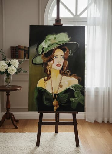 07 şəkili: Əl işi rəsm tablo – “Yaşıl Şlyapalı Xanım” - Texnika: Akrilik boya — 1