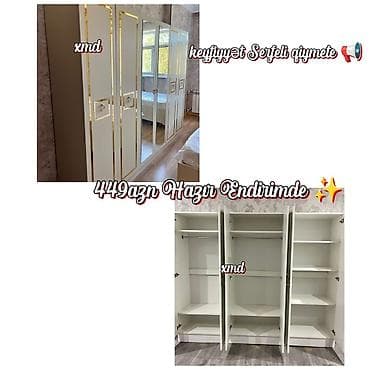 skafi: Mebel: 4 qapılı paltar dolabı - Rəng: ağ, qızılı dekor xətləri ilə - — 1